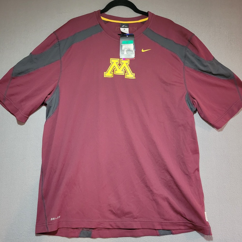 Nike Minnesota Golden Gophers Dri-Fit Shirt Mens XL Maroon Grey NEW